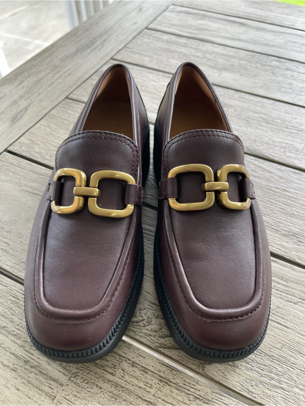 FitFlop F Luna Square Chain Brown Leather Loafer Womens Size 8.5 - Picture 2 of 8